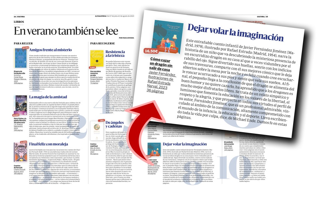 Cómo cazar un dragón sin salir de casa fue incluido en la selección de lecturas de verano publicada por Alfa y Omega en julio de 2023.