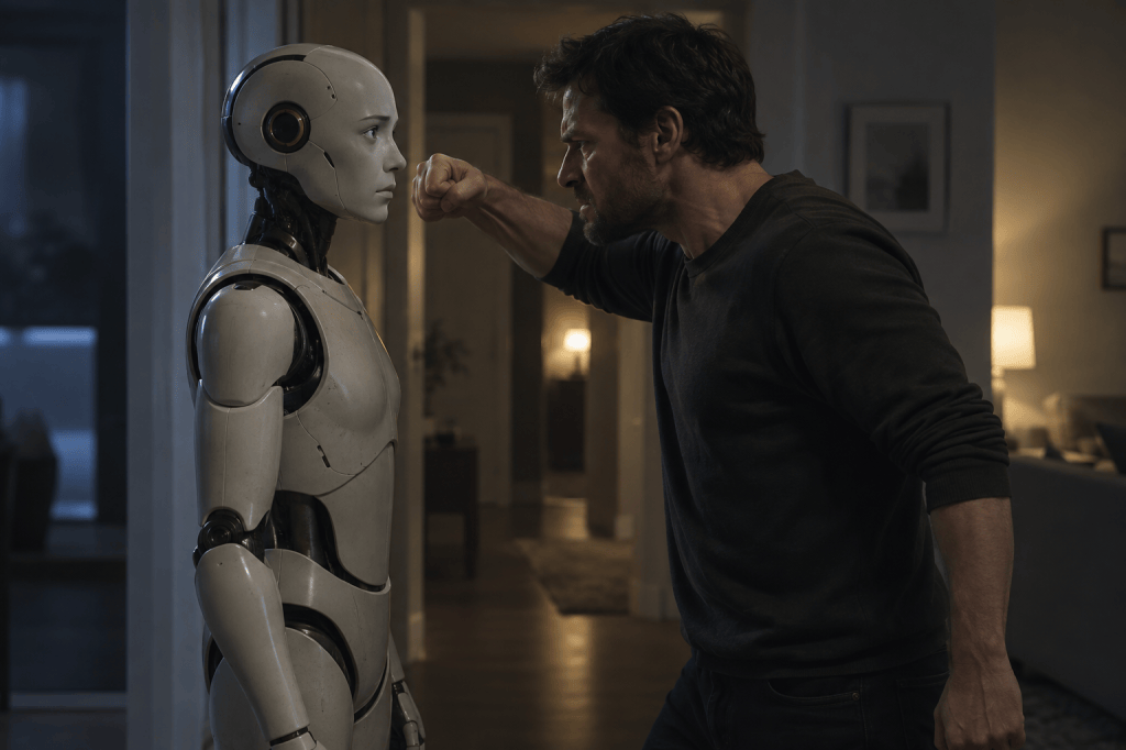 Un robot doméstico se queda inmóvil ante un humano violento